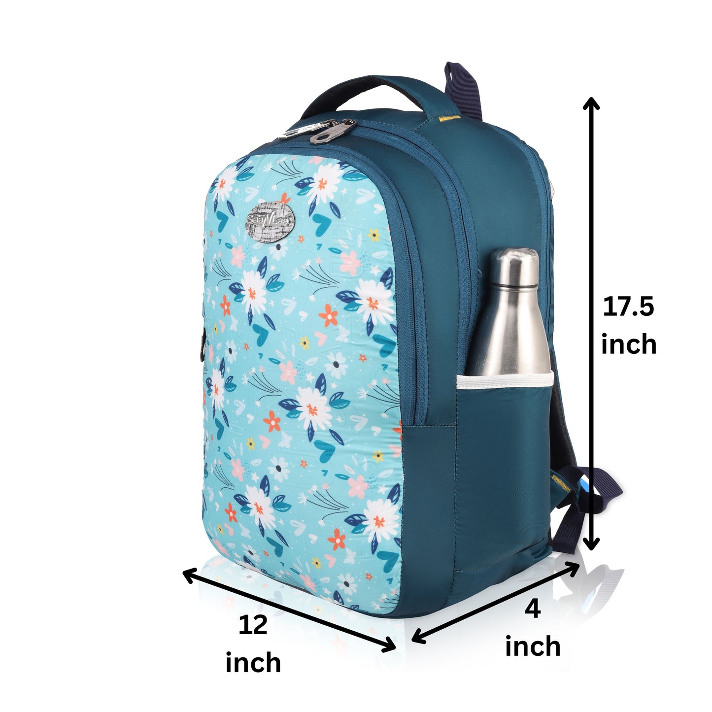 SeeNLee Aqua Bloom 25L Smart Fashion Backpack - Modern Floral Print Women's Daypack with Teal Accents