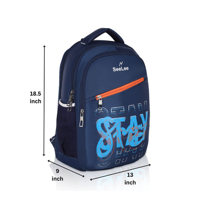 SeeNLee Urban Style 25L Modern Backpack - Street Art Edition for School, College & Daily Commute (Navy Blue/Sky Blue)