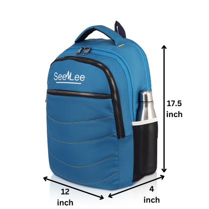 SeeNLee Ocean Wave 21L Smart Tech Backpack - Sky Blue Professional with Gold Wave Stitching