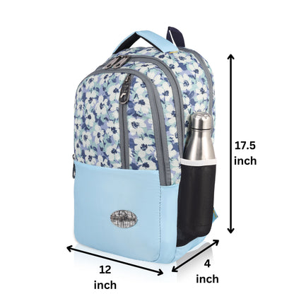 SeeNLee Sky Blossom 25L Smart Fashion Backpack - Soft Blue Floral Print with Grey Accents | Women's Designer Daypack