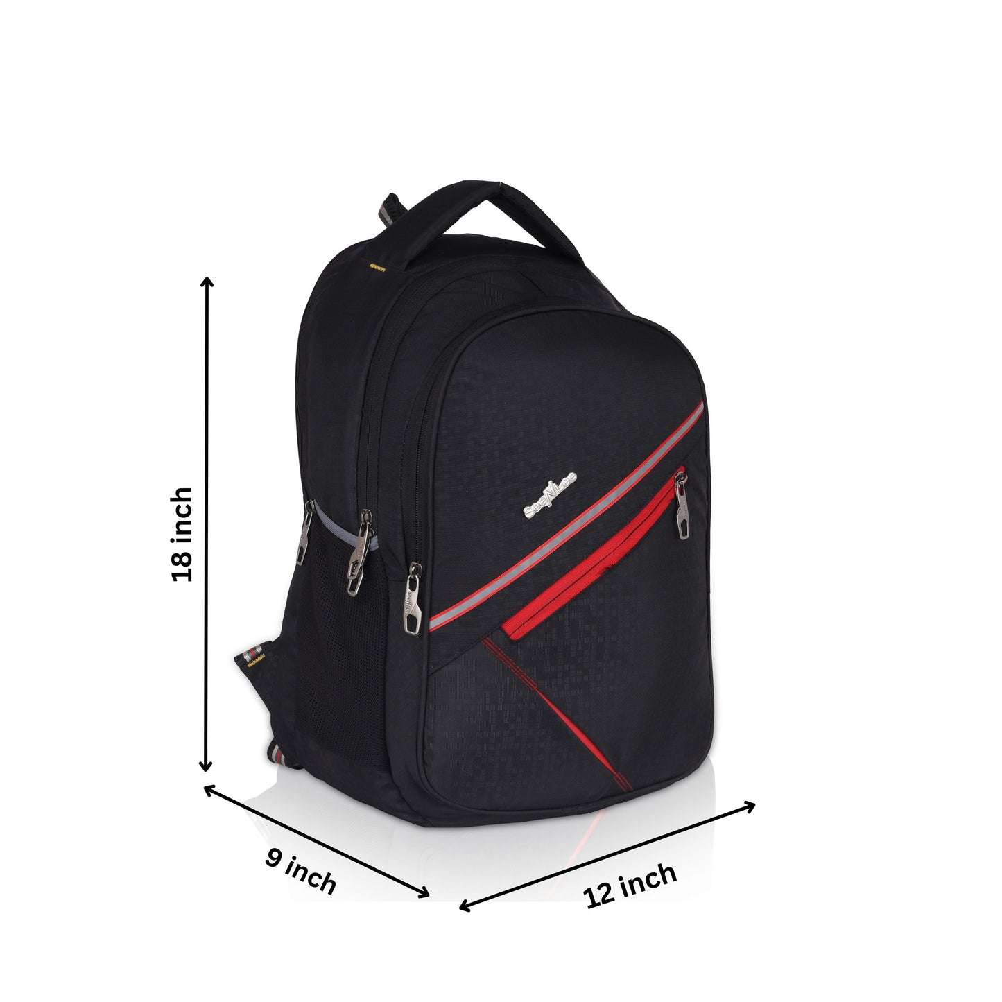 SeeNLee Swift Series | 28L Modern Backpack | Sleek Laptop Bag with Racing Stripe Design (Black-Red)