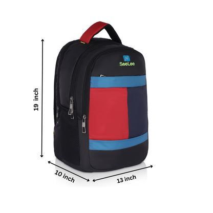 SeeNLee Metro Fusion 25L Professional Backpack - Modern Triple-Tone Design for School, College & Office (Black/Red/Blue)