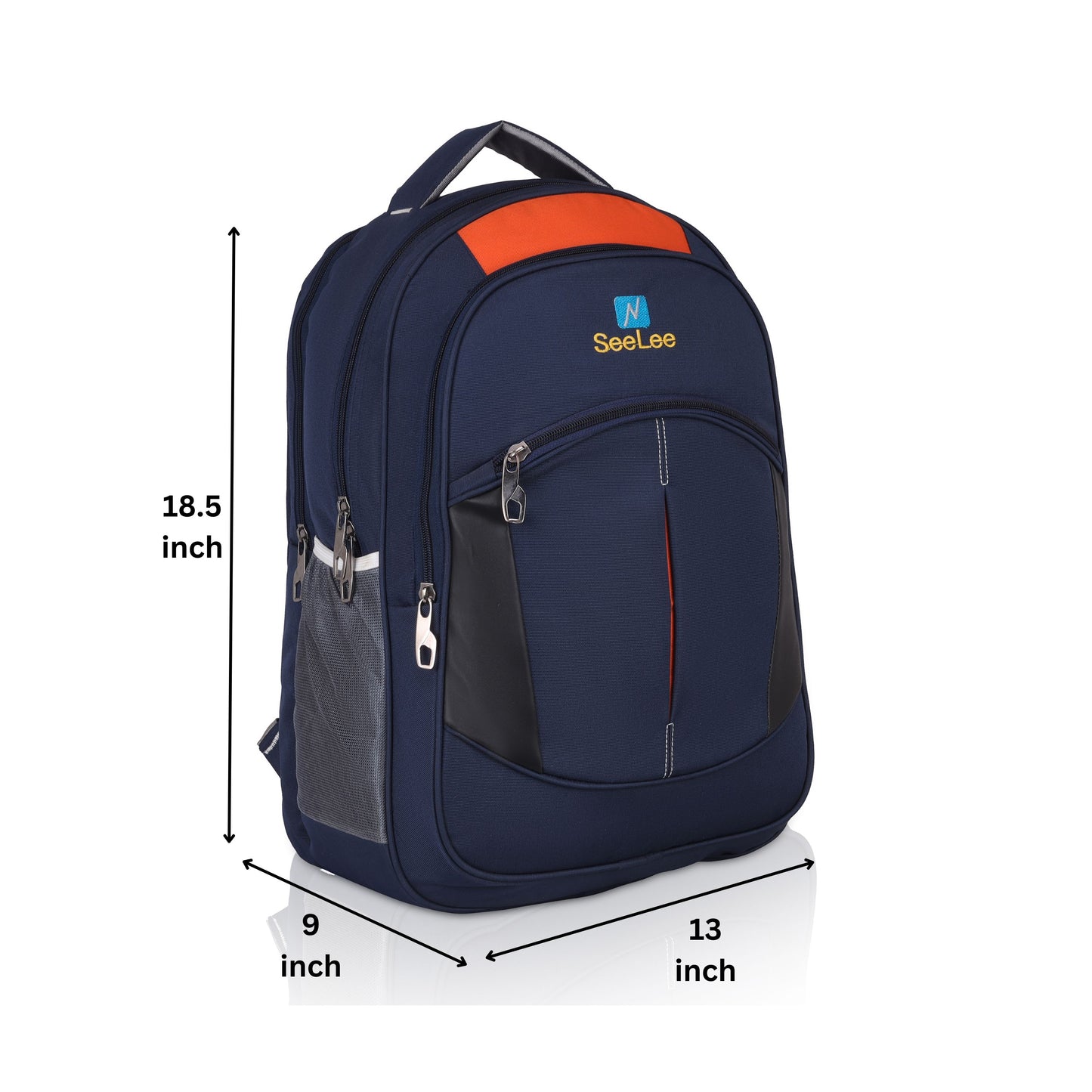 SeeNLee Navigator Pro 28L Backpack - Classic Sport Edition for School, College & Travel (Navy/Orange/Black)