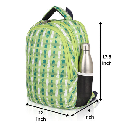 Modern Plaid Kids Backpack | Lime Green Geometric School Bag with Bottle Holder | Waterproof Children's Rucksack - Ages 3-12 Years