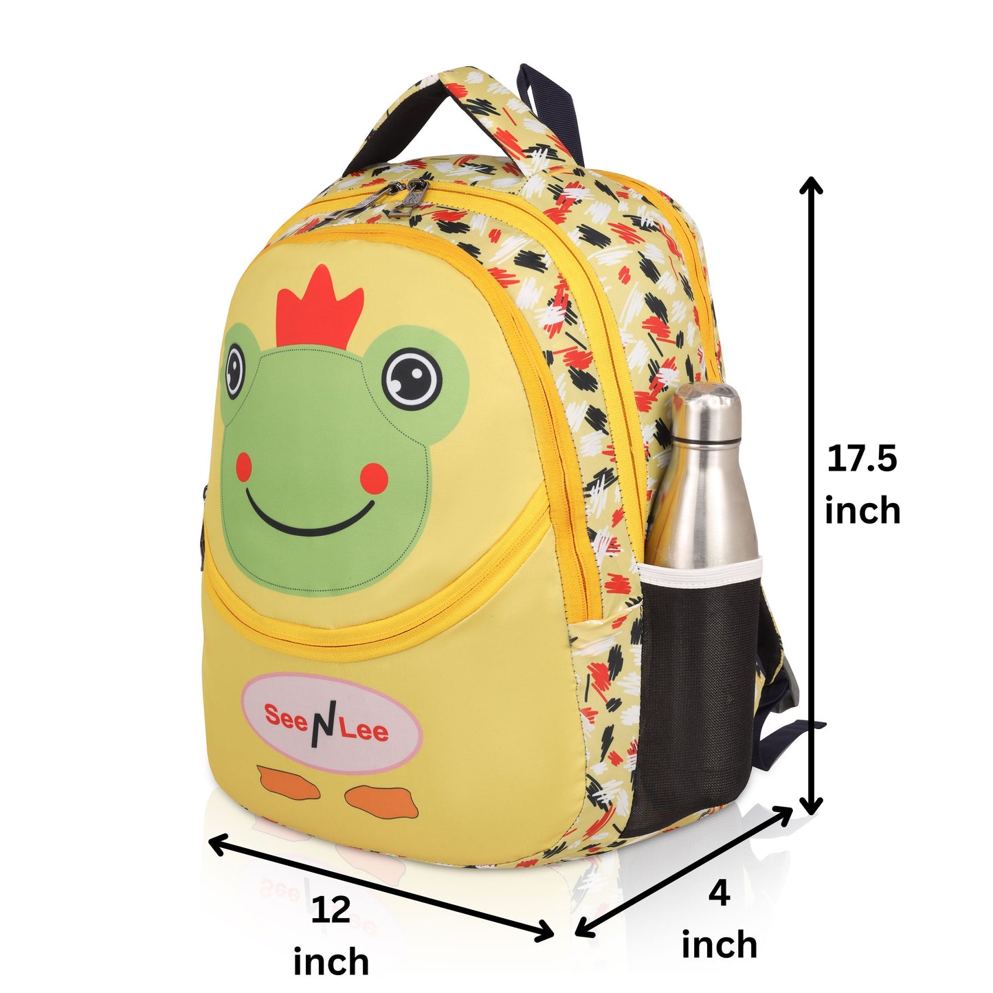 Royal Frog Kids Backpack | Yellow Abstract Pattern School Bag with Bottle Holder | Waterproof Children's Rucksack - Ages 3-8 Years